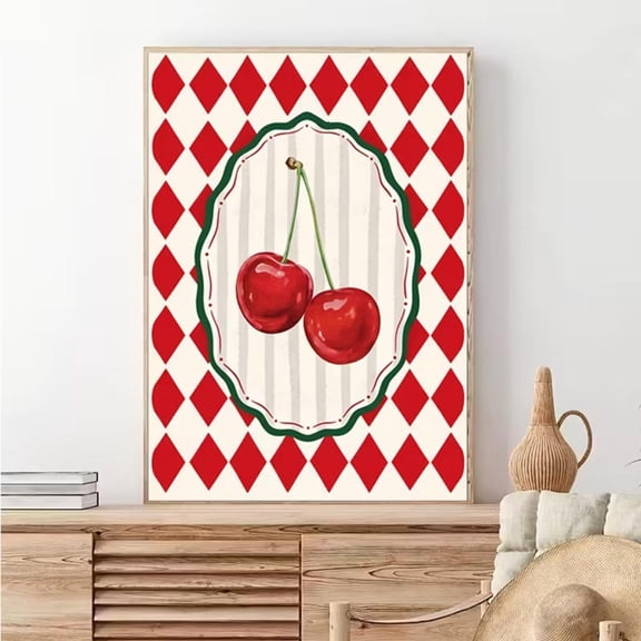 Modern Cherry Pattern Wall Art Print, Unframed Paper Poster 24x36in