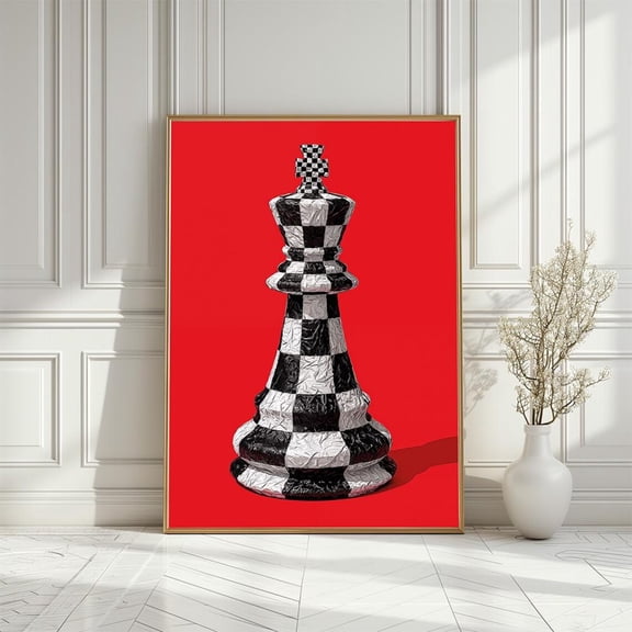 Modern Chess King Art Poster, Minimalist Red Chessboard Style Poster, Size 8x12 UNFFRAMED F03.1.7l1789
