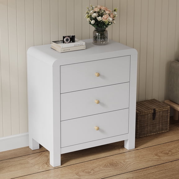 May in Color Modern Chest of Drawers, with Rounded Corners and Soft Close Drawers, 1 Piece, White