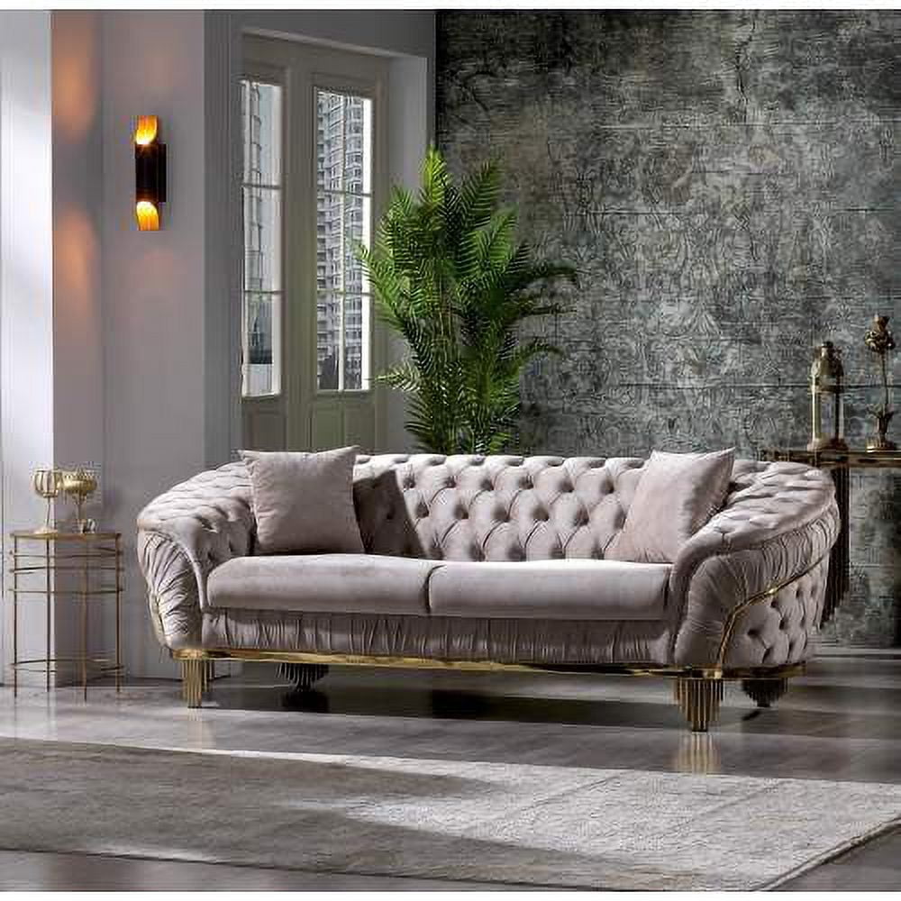 Modern Chesterfield Fabric Couch Furniture Deep Button Tufted Chesterfield Velvet Sofa with Scroll Arms Upholstery Nailhead Trim Sofa Couches for Living Room Taupe Walmart