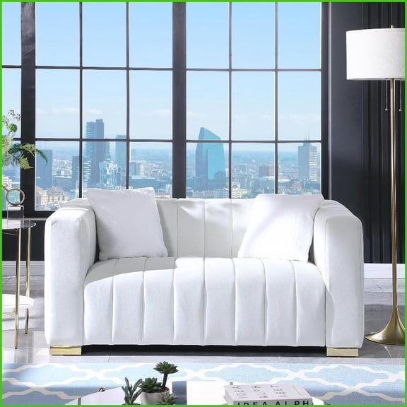 Modern Chesterfield Loveseat Sofa with Premium Velvet Upholstery Ideal for Living Rooms | White | Velvet | Rolled Arms