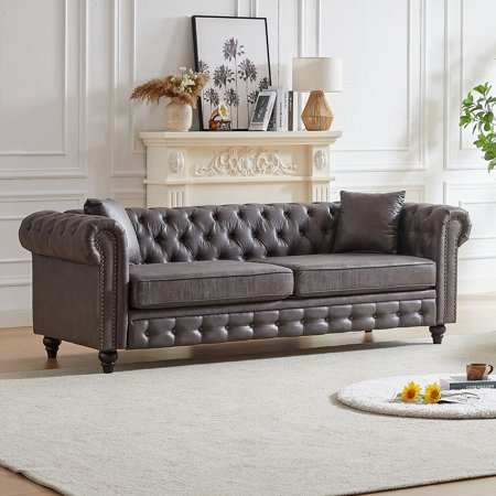 Modern Chesterfield Sofa with Tech Fabric 85.5" 3-Seater for Living Room