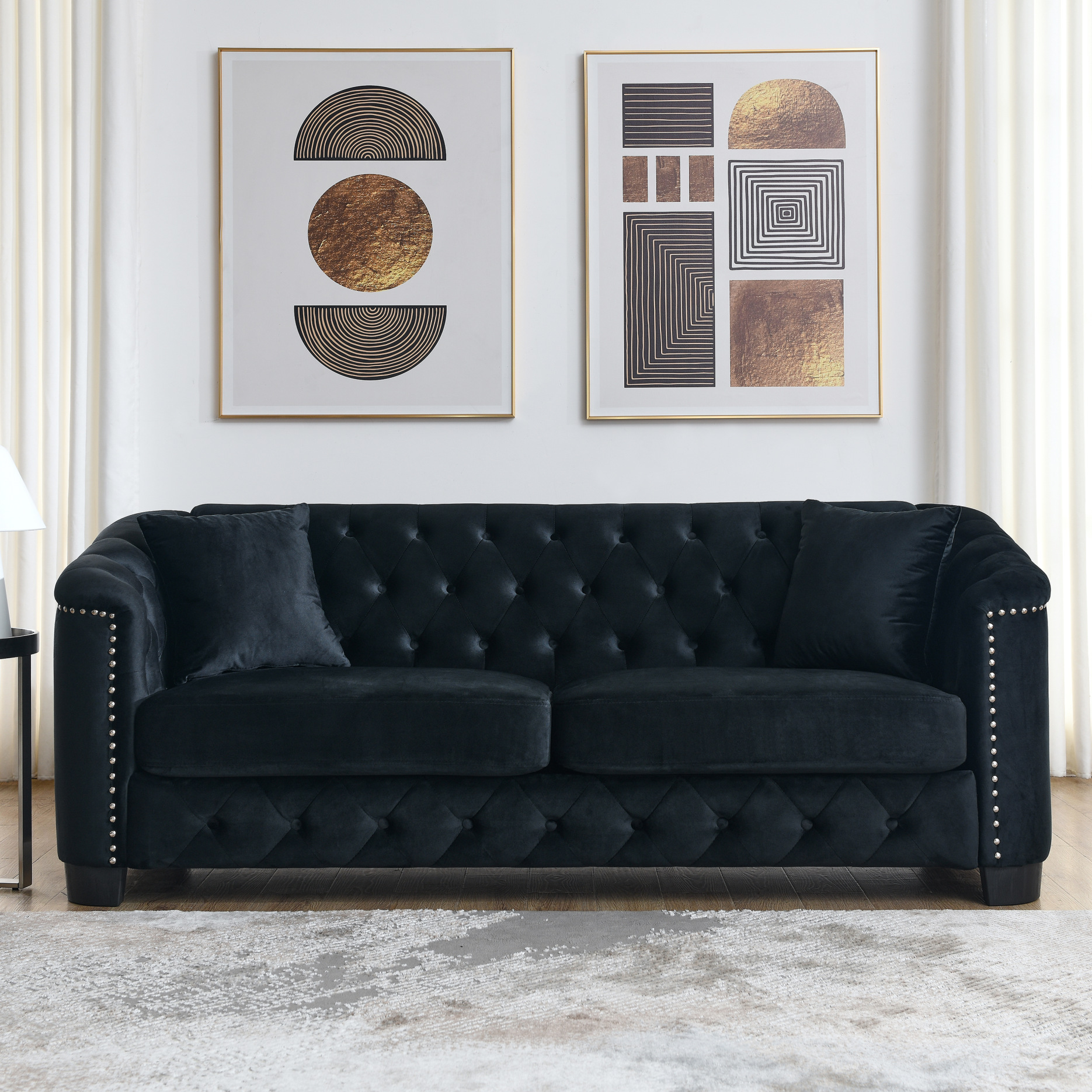 Vevlet Ribble Couch Modern Chesterfield Velvet Sofa, 3-Seater Upholstered Couch with 2 ...