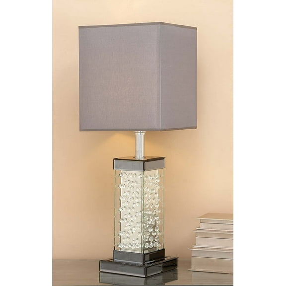 Modern Chic Glam Beveled Floating Crystals Glass Rectangular Table Lamp W/ Shade