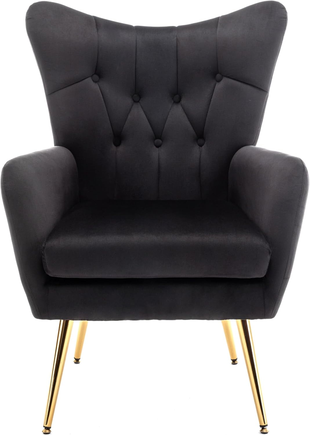 US Pride Furniture Modern Chic Mid-Century Velvet Accent Armchair for Button-Tufted Wingback Design with Gold Flared Legs Black