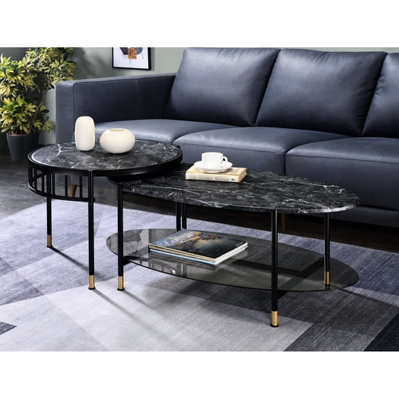 Modern Chic Nesting Tables With Functional Design And Black Finish Coffee 9 In. Package Height