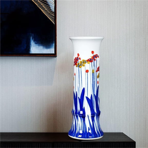 Modern Chinese Style Tall Ceramic Umbrella Stand, Luxury Minimalist Floor Standing Vase, Multifunctional for Umbrellas, Canes and Walking Sticks, Indoor Home Decor