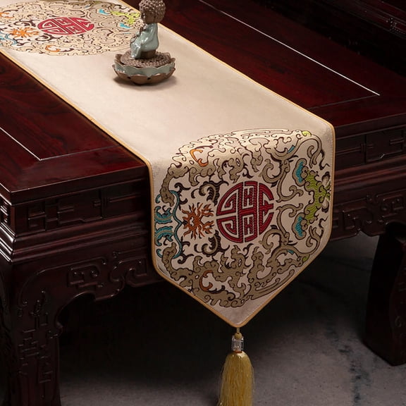 Modern Chinese Table Runners With Tassel, Embroidery Table Runner, Thanksgiving Decorations Long Table Cloths For Home Dining Wedding Dresser-gold-33x200cm