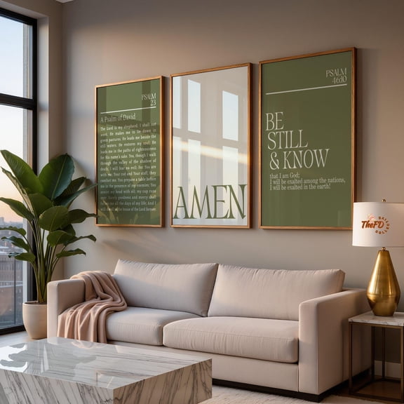 Modern Christian Art Set Psalm 23 Wall Art Olive Green Bible Verse Prints Be Still Know Home Decor Amen Print Set