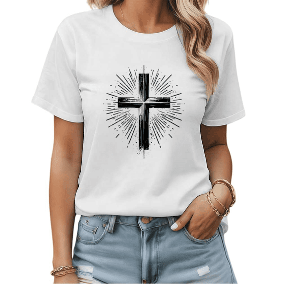 Modern Christian Cross Graphic Tees Womans T-shirt Shirts Black White S-5XL Tops