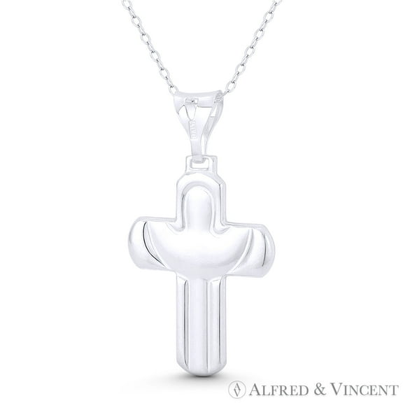 Modern Christian Cross & Jesus Sillhouette Pendant & Chain Necklace in .925 Sterling Silver