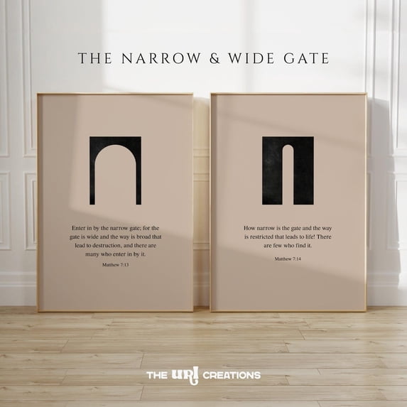 Modern Christian Wall Art Narrow Wide Gate Scripture Print Neutral Bible Verse Minimalist Set 2 Unframed Paper Print 8x12