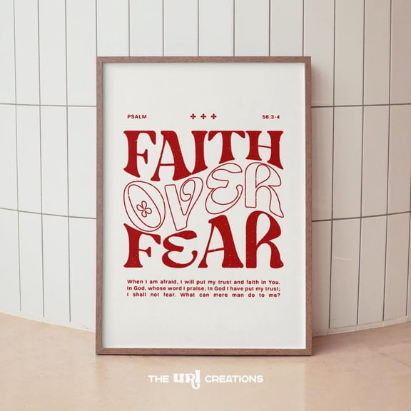 Modern Christian Wall Art Red, Faith Over Fear Print, Retro Bible Verse Poster, Retro Scripture Art, Y2K Apartment Decor, UNFRAMED PAPER POSTER, Home Decor, Vintage Gift, Living Room Dercor