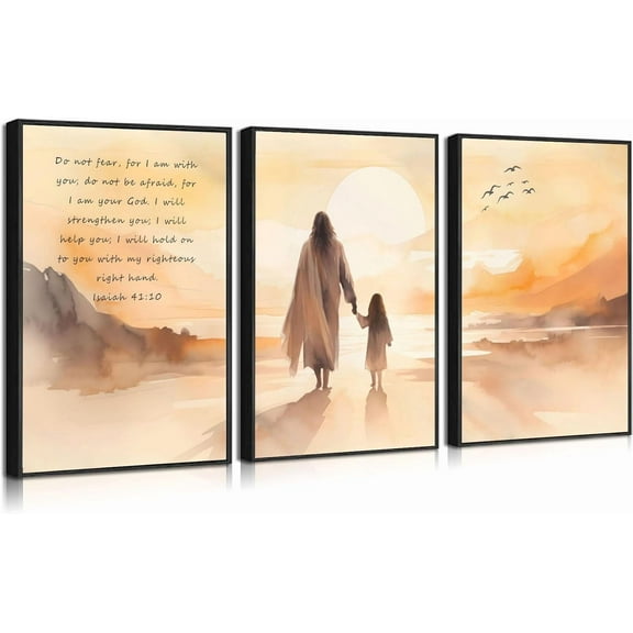 Modern Christian WallIsaiah 41:10 Bible Verse Canvas Poster Prints Christianity Faith Sunset Scripture Picture Jesus With Girl Painting Home Wall Decor for Living room bedroomd