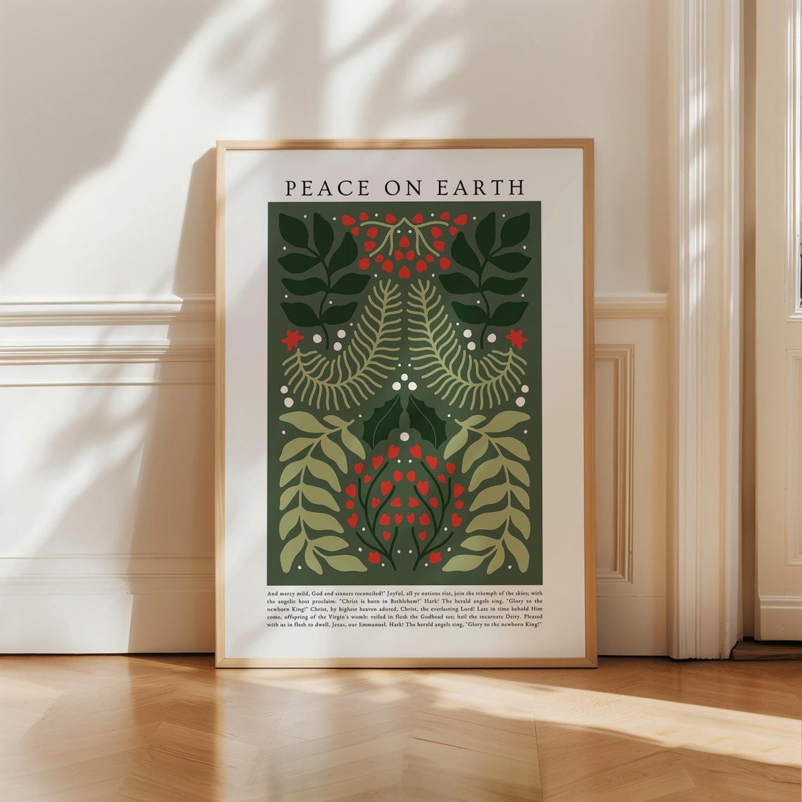 Modern Christmas Flower Market Poster Hark The Herald Angels Sing Christian Hymn Wall Art Retro Holiday Decor Botanical Pine Tree Print Boho