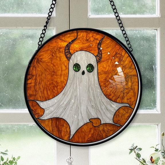 Modern Christmas Gift - Halloween White Ghost Blue Tearss Spookys Stained Glass Hanging Ornament - Classic Christmas Tree Decoration, Holiday Gift for Dad, Mom, Friends, Family