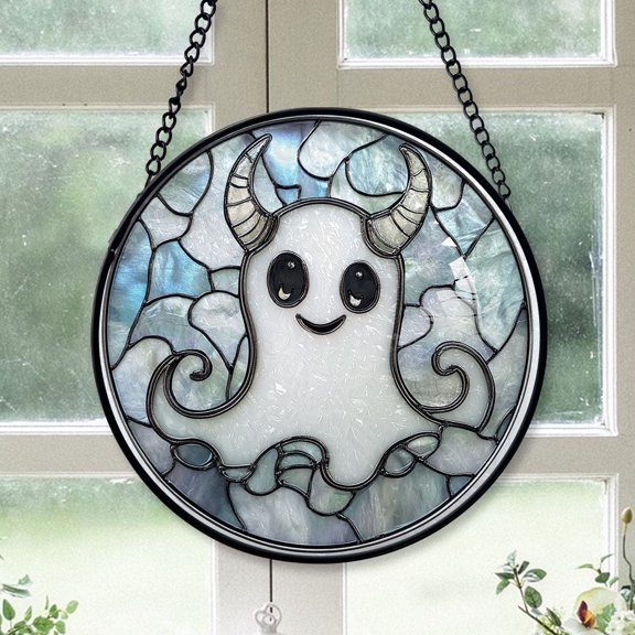 Modern Christmas Gift - Halloween White Ghost Spooky Starry Sky Christmas Stained Glass Hanging Ornament - Gallery-Style Holiday Tree Decor, Gift for Family & Friends, Keepsake 2025