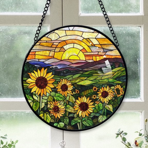 Modern Christmas Gift - Nature-Inspired Wild Sunflower Christmas Stained Glass Hanging Ornament - Winter Holiday Tree Decoration, Xmas Gift for Mom, Dad, Friends, Family