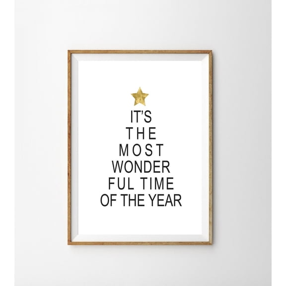 Modern Christmas Holiday Most Wonderful Time Of The Year Wall Art Print, Distinctive Seasonal Theme For Entryway And Living Room Decor