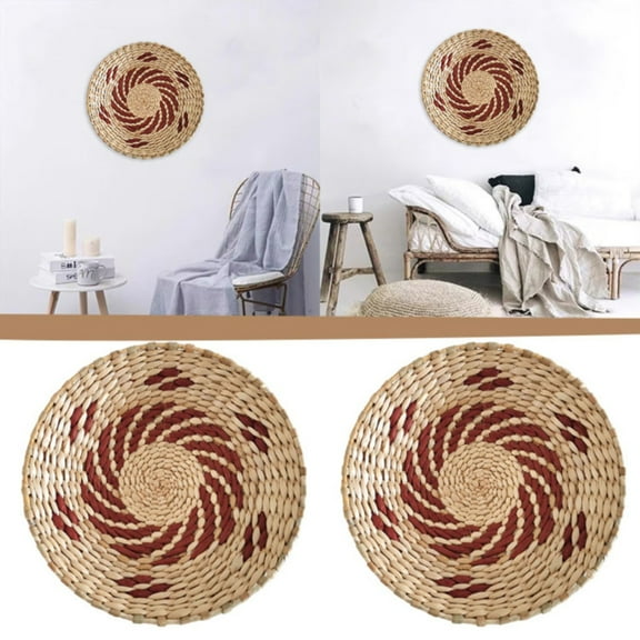 Modern Christmas Ornaments Clearance! Christmas Decorations Wall Basket Decor Boho Wall Hanging Decor Rattan Wall Decor Flat Round Wicker Woven Macrame Tapestry Wall Basket Serving Tray Art