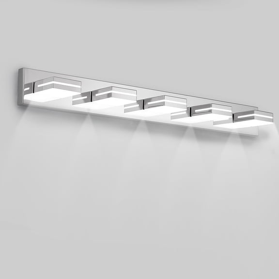 Modern Chroem LED Vanity Light, 5-Light Bathroom Wall Sconce with Acrylic Shade, Matte Black Over Mirror Fixture, Sleek Minimalist Design, Energy Efficient, Easy Installation