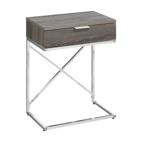 Modern Chrome Accent Table with Storage Drawer Nightstand, End Table, Side Table for Living Room or Bedroom Taupe