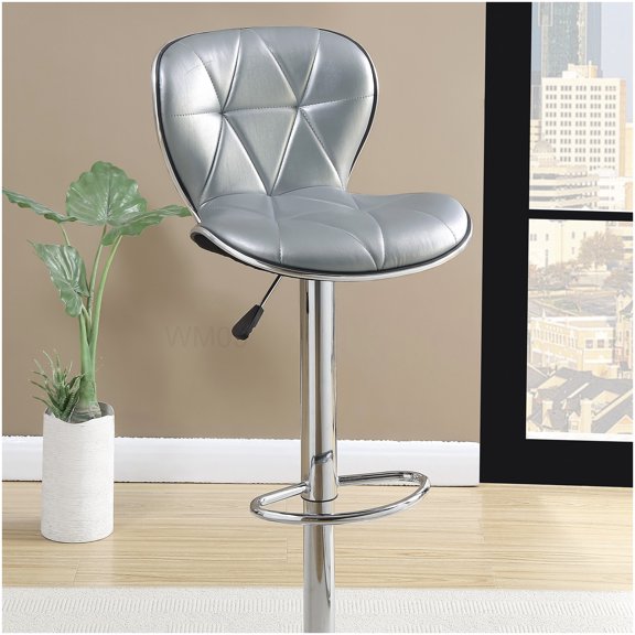 Modern Chrome Bar Stools Set of 2, Silver PU Leather Counter Height Adjustable Swivel Kitchen Island Stools with Back