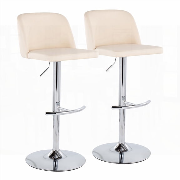 Modern Chrome Bar Stools with Cream Faux Leather - Set of 2, Adjustable, 250lbs Capacity