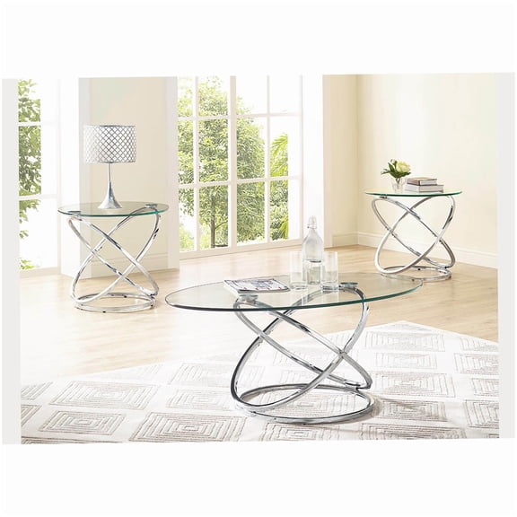 Modern Chrome Coffee Table Set of 3 Pieces, Stainless Steel Contemporary End Tables for Living Room