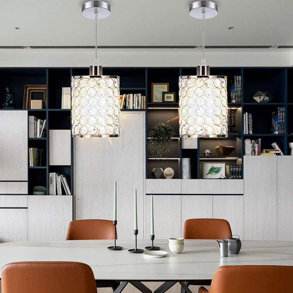 Modern Chrome Crystal Ceiling Pendant Lighting, Adjustable Ceiling Pendant Light for Kitchen Dinning Room Bedroom Bar Chandelier (2Pcs)