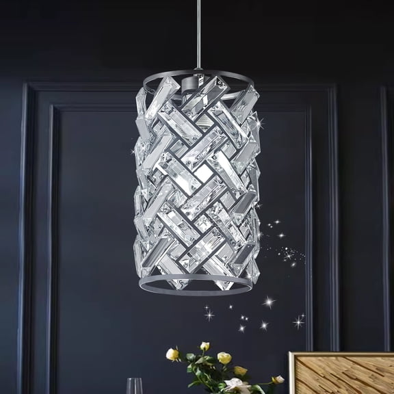 Modern Chrome Pendant Lighting, Mini Crystal Chandelier, Adjustable Pendant Light Fixture for Kitchen Island, Dining Room, Bedroom