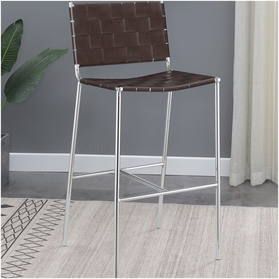 Modern Chrome and Faux Leather Bar Stool with H-Shape Footrest for Kitchen Counter Dining
