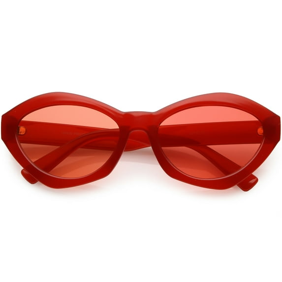 Modern Chunky Mono Colored Cat Eye Sunglasses Oval Flat Lens 56mm (Red)