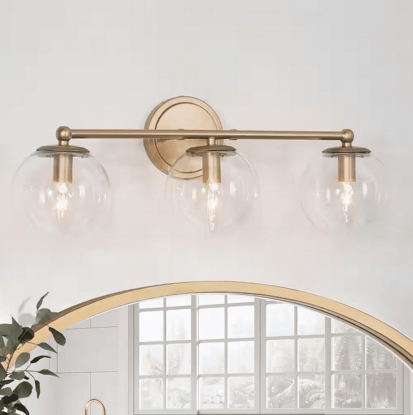 Modern Circle Bathroom Vanity Light 3Light Globe Brass Gold Powder