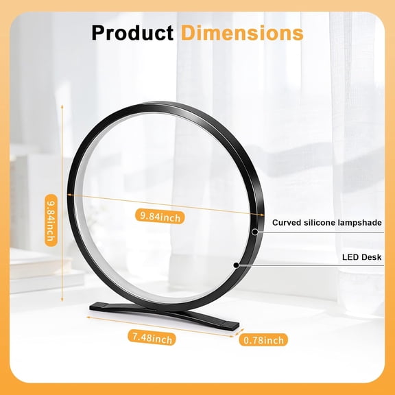 Modern Circle Table Lamp, Black | Dimmable LED, 3 Color Temperatures, On/Off Switch, Minimalist Design, Nightstand Desk Lamp
