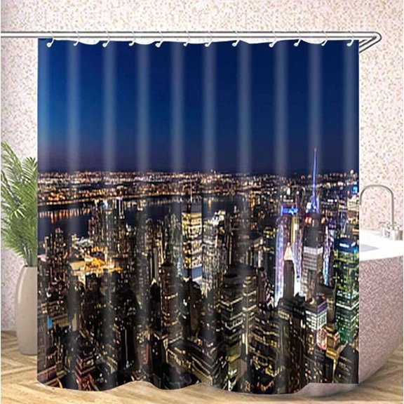 Modern City Landscape Shower Curtain Sets Rug Bathroom Mats Brooklyn Bridge Sunset NYC Skyline Tourist Blue Ocean Bath Curtains