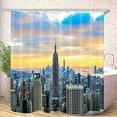 thumbnail image 1 of Modern City Landscape Shower Curtain Sets Rug Bathroom Mats Brooklyn Bridge Sunset NYC Skyline Tourist Blue Ocean Bath Curtains, 1 of 5