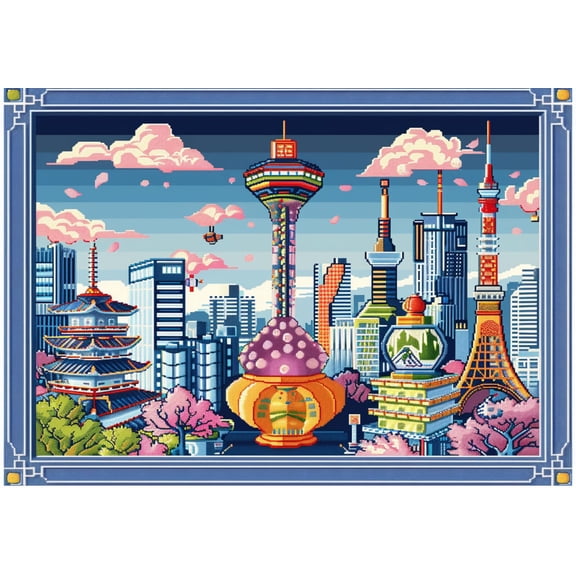Modern City Skyline DIY 11CT Stamped Cross Stitch Kits for Beginners Easy Needlepoint Embroidery Counted Cross Stitch Art Craft for Wall Decoration 12x16inch(1)