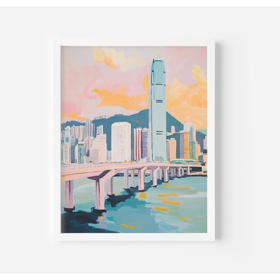 Modern Cityscape Colorful Skyline Bridge View, Unframed Paper Print