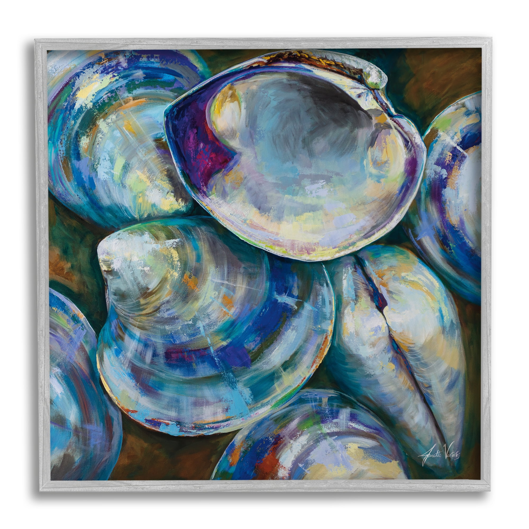 Modern Clam Shells Coastal Invertebrate Seashell Expressive Painting Coastal Painting Framed Art Print Wall Art
