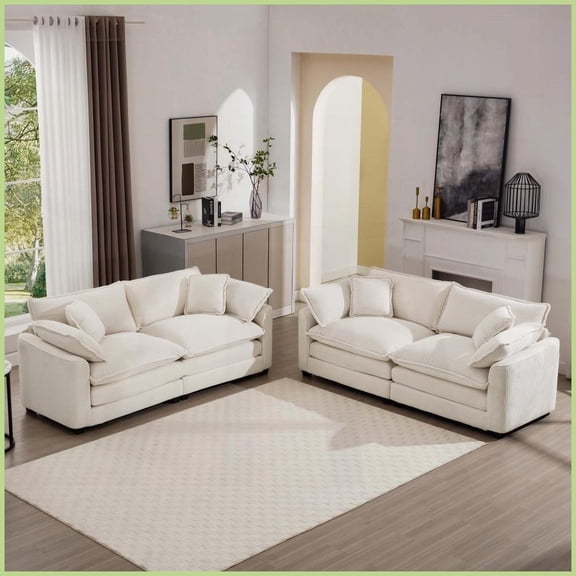 Modern Classic Corduroy 2-Piece 2-Seater Sofa Set for Living Room - Deep Plush Comfort