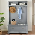 thumbnail image 1 of Modern Classic Hall Tree In White With Shoe Rack Bench, Coat Hooks, And Open Shelves For Entryway Organization, 1 of 14