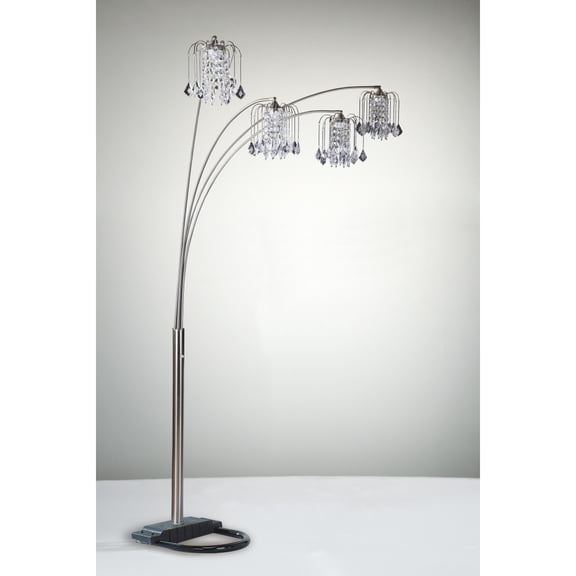 Modern Classic Luxury Multi Head Floor Lamp Pewter Metallic Stems with Crystal Encrusted Half Moon Design for Living Room