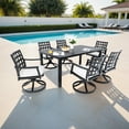thumbnail image 1 of Modern Classic Outdoor Patio Dining Set, Rectangular Table,Six Chairs,Cast Aluminum,Rust-Free,Textured Ember Black,Sunbrella Cushions,Weather-Resistant,for Cozy Garden Settings, 1 of 6