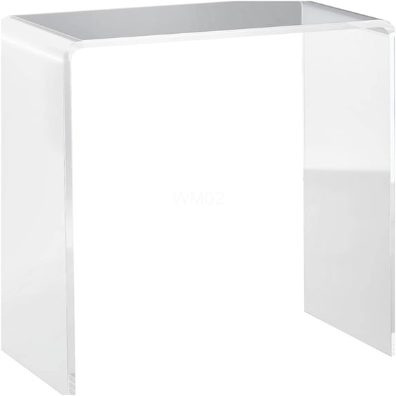 Modern Clear Acrylic Waterfall Coffee Table, 21 Inch Rectangular End Table with Rounded Edges for Living Room