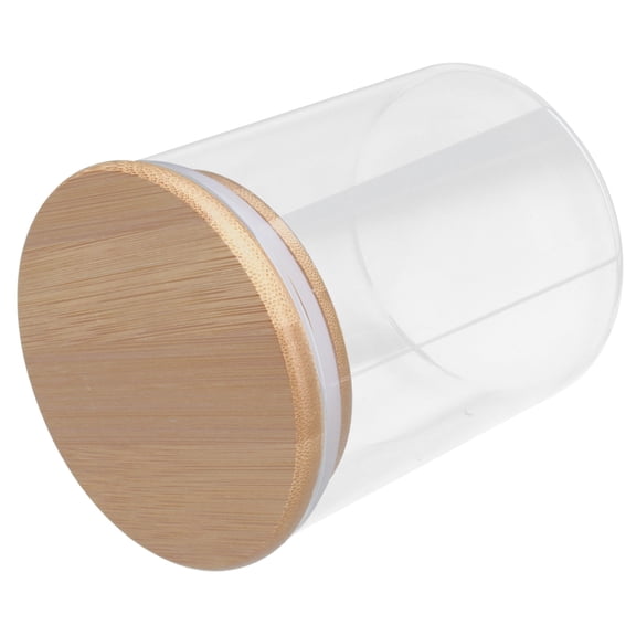 Modern Clear Borosilicate Glass Food Storage Jar Round Transparent Container with Airtight Bamboo Wood Lid for Loose Tea Coffee Bean Kitchen Counter Spice 450ml / 15.2 fl oz