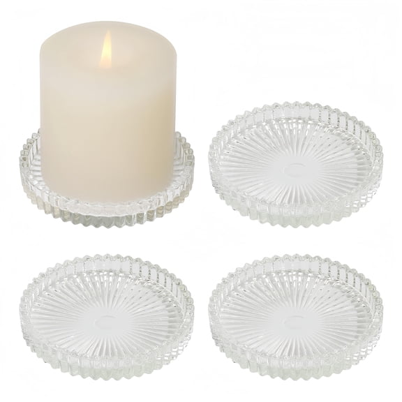 Modern Clear Coaster Set of 4- Glass Coasters for Drinks Crystal Coasters Round Cup Mat Coffee Table Decor for Office, Kitchen, Bar, Dining Room, Living Room, Patio (Clear)