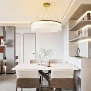Modern Clear Crystal Glass Chandelier Round Gold LED Hanging Ceiling Light 3 Color Pendant Light Fixture for Dining Room Living Room Kitchen Bedroom