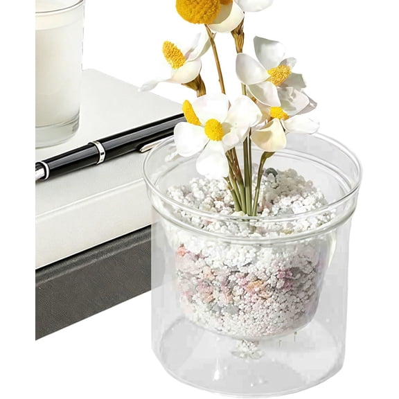 Modern Clear Flower Pot, 6-Inch Transparent Hydroponic Planter with Drainage & Water Level Window, Indoor Potting Container for Home, Office (K)