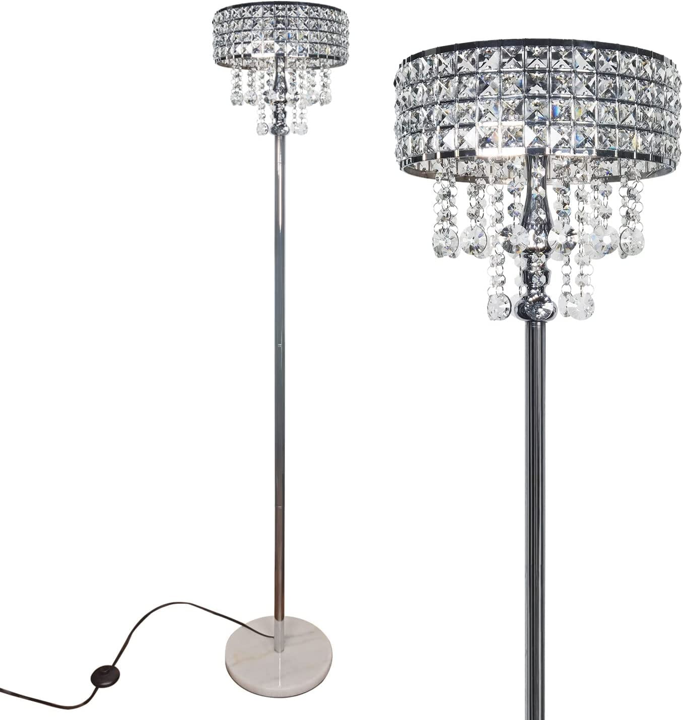 Modern Clear Glass Crystals Floor Lamp, On/Off Foot Switch, Crystal ...